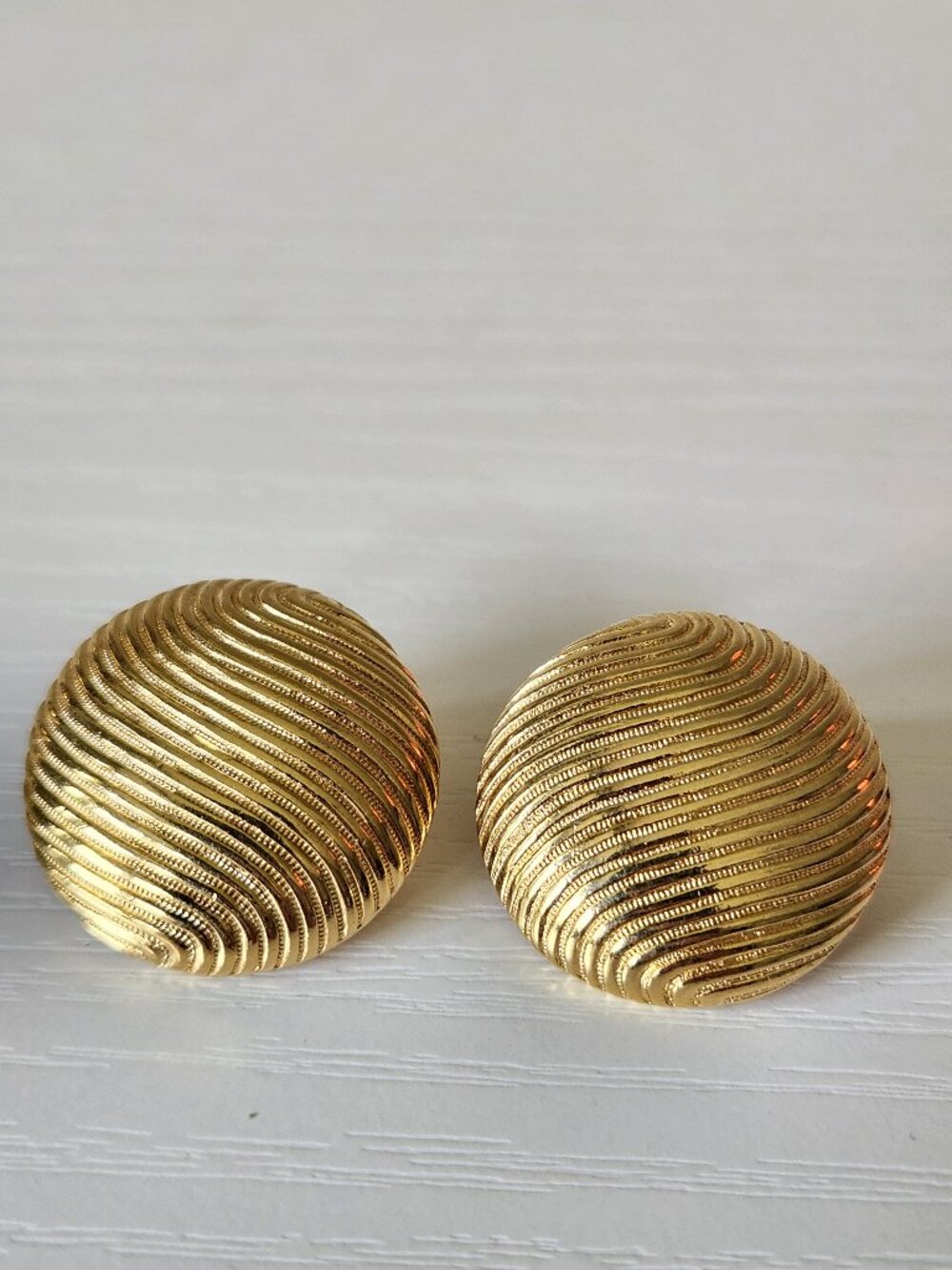 Vintage Monet Gold Tone Ribbed Dome Clip On Earrings Statement Retro